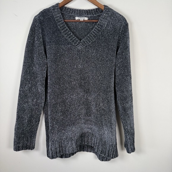 Orvis Sweaters - Orvis Women's M Sweater Chenille Tunic V Neck Marled Blue‎ Navy Comfy Soft Cozy